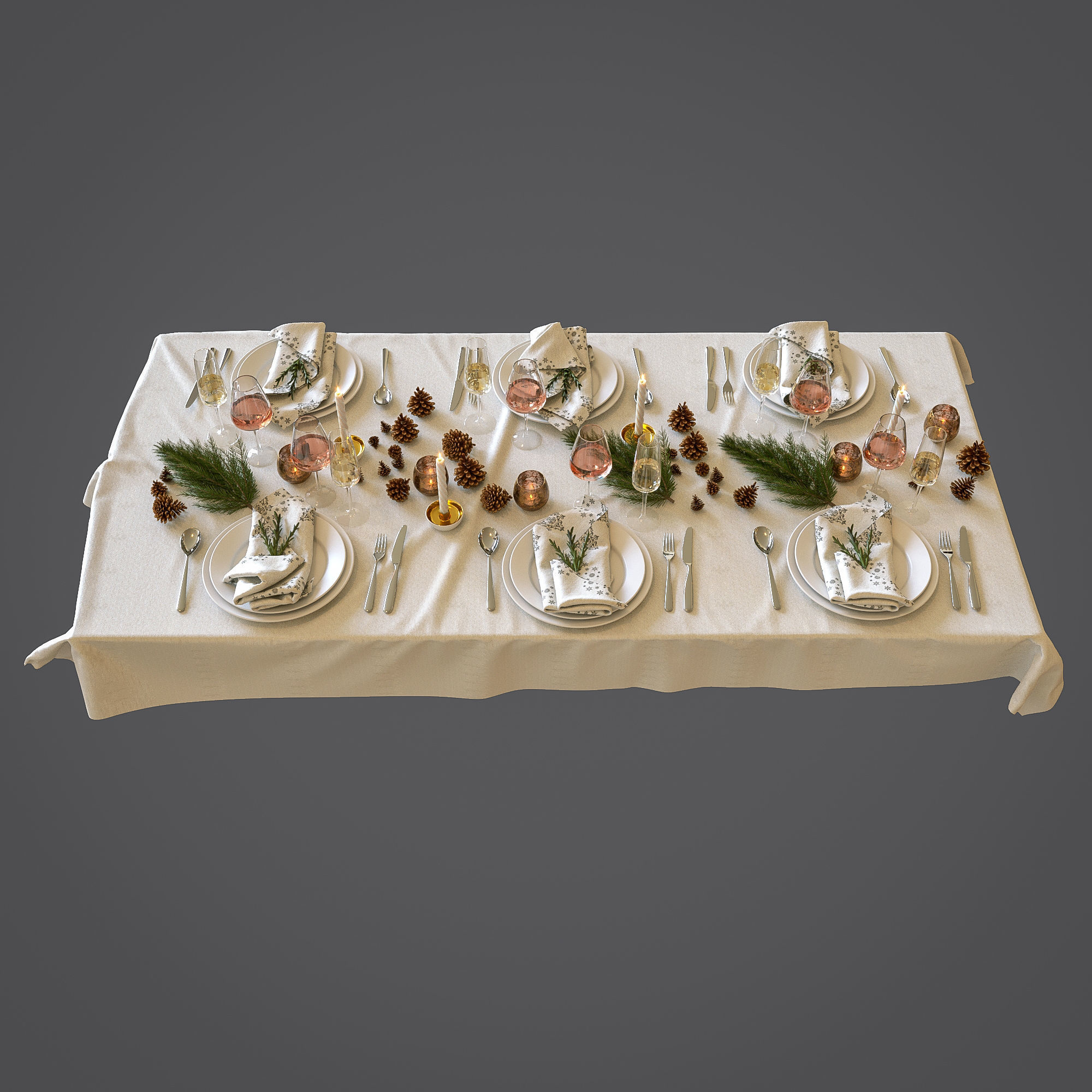 Christmas table setting 3D model_1