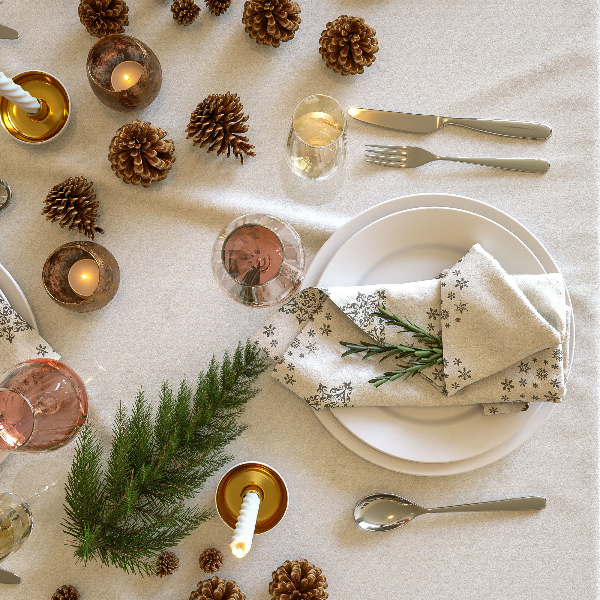 Christmas table setting 3D model_11