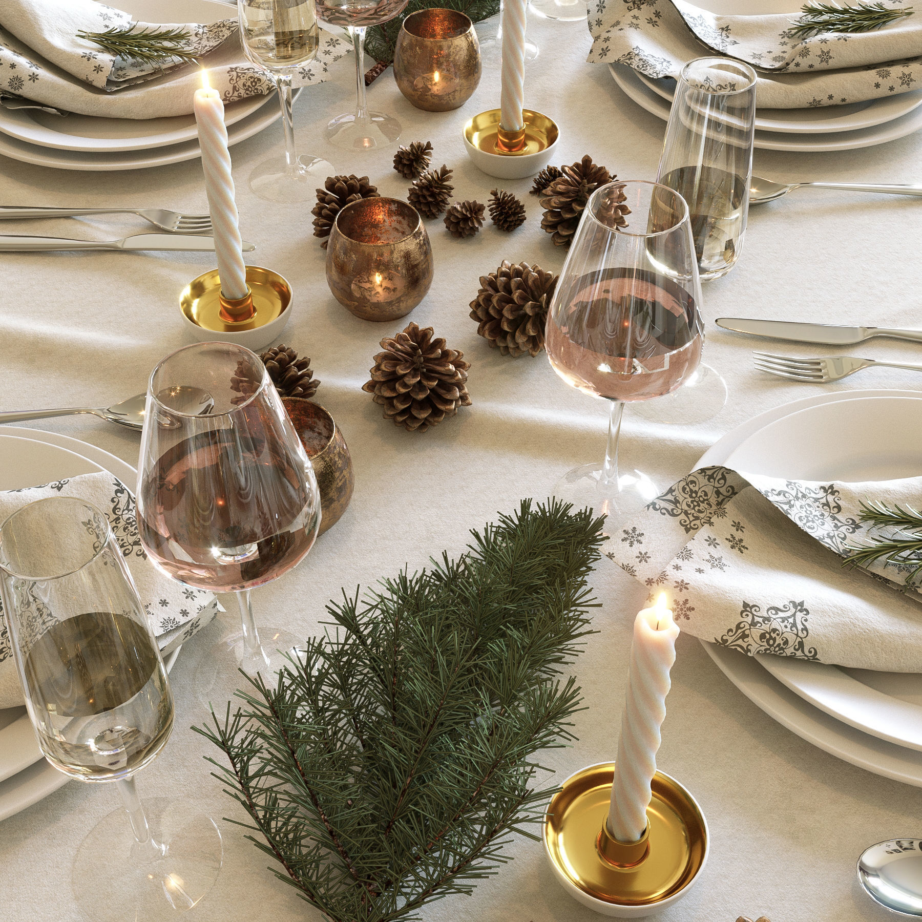 Christmas table setting 3D model_5