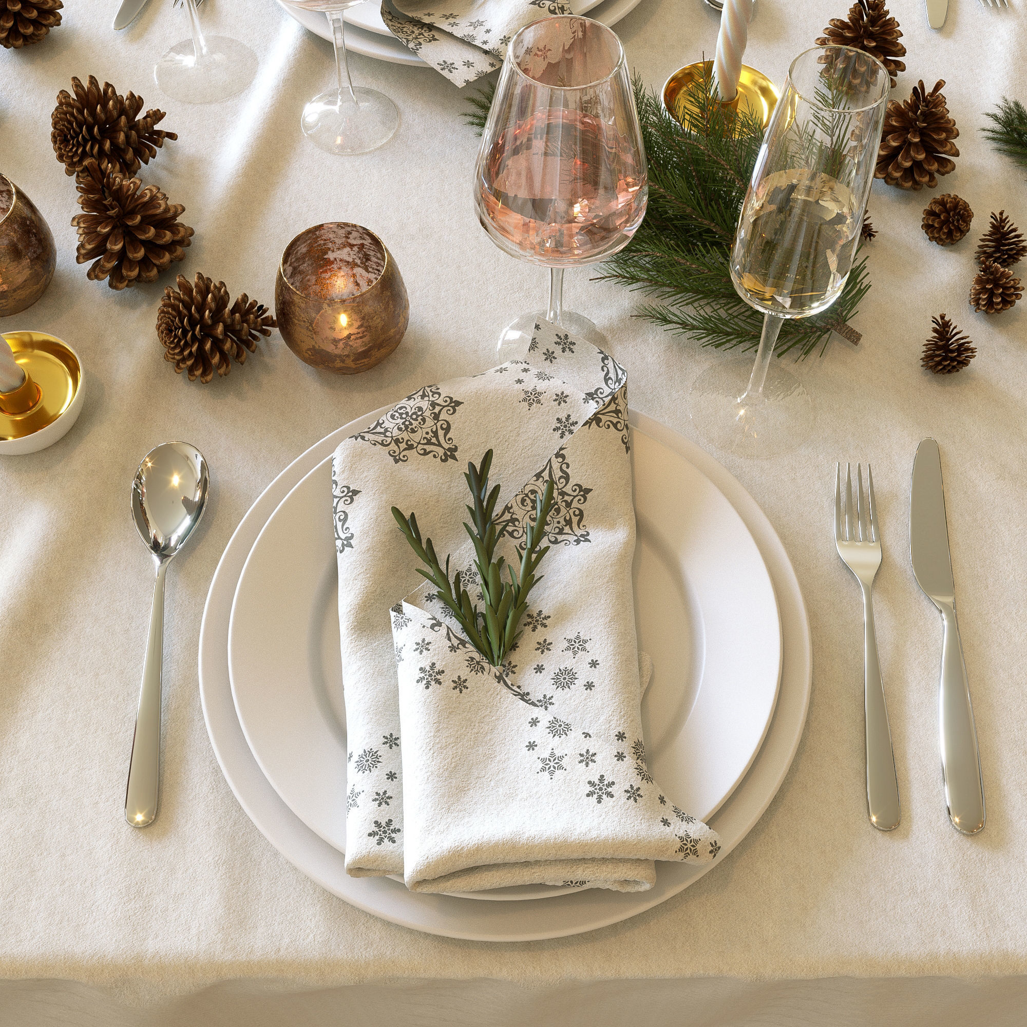 Christmas table setting 3D model_3