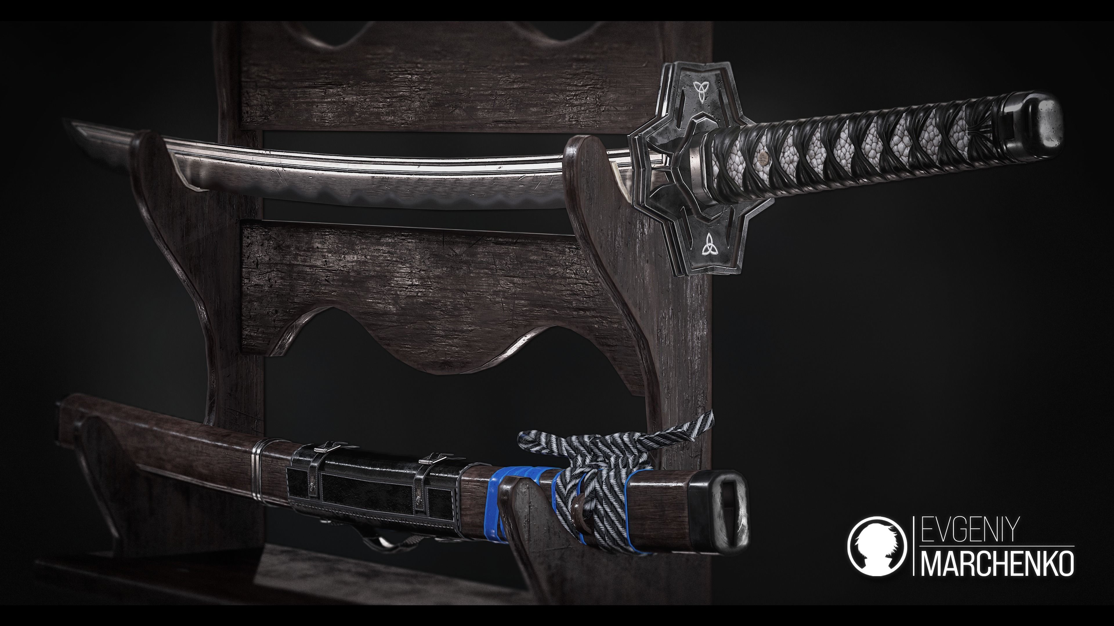 Katana - Game-Ready Model two samurai swords Low-poly 3D model_4