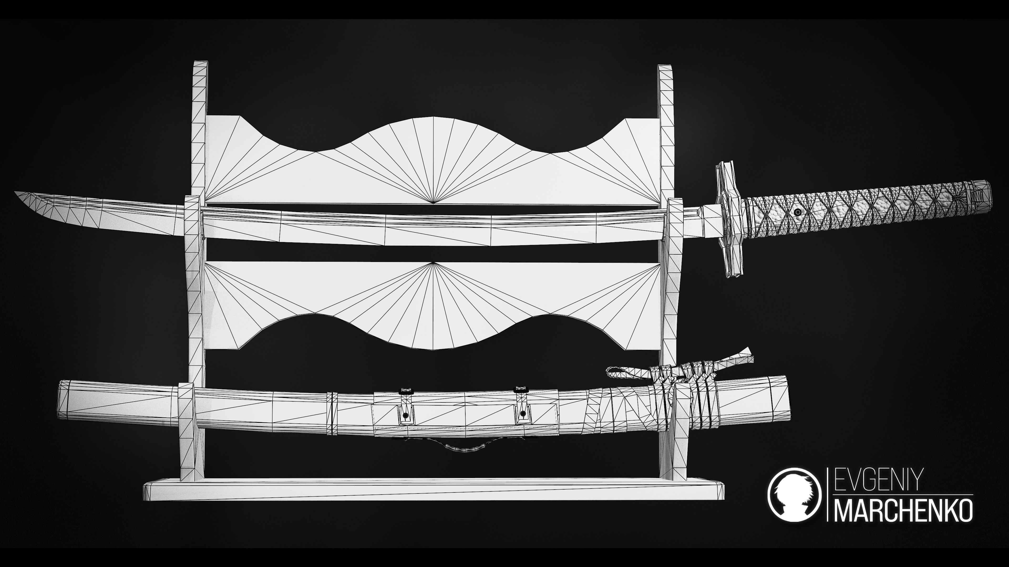 Katana - Game-Ready Model two samurai swords Low-poly 3D model_8