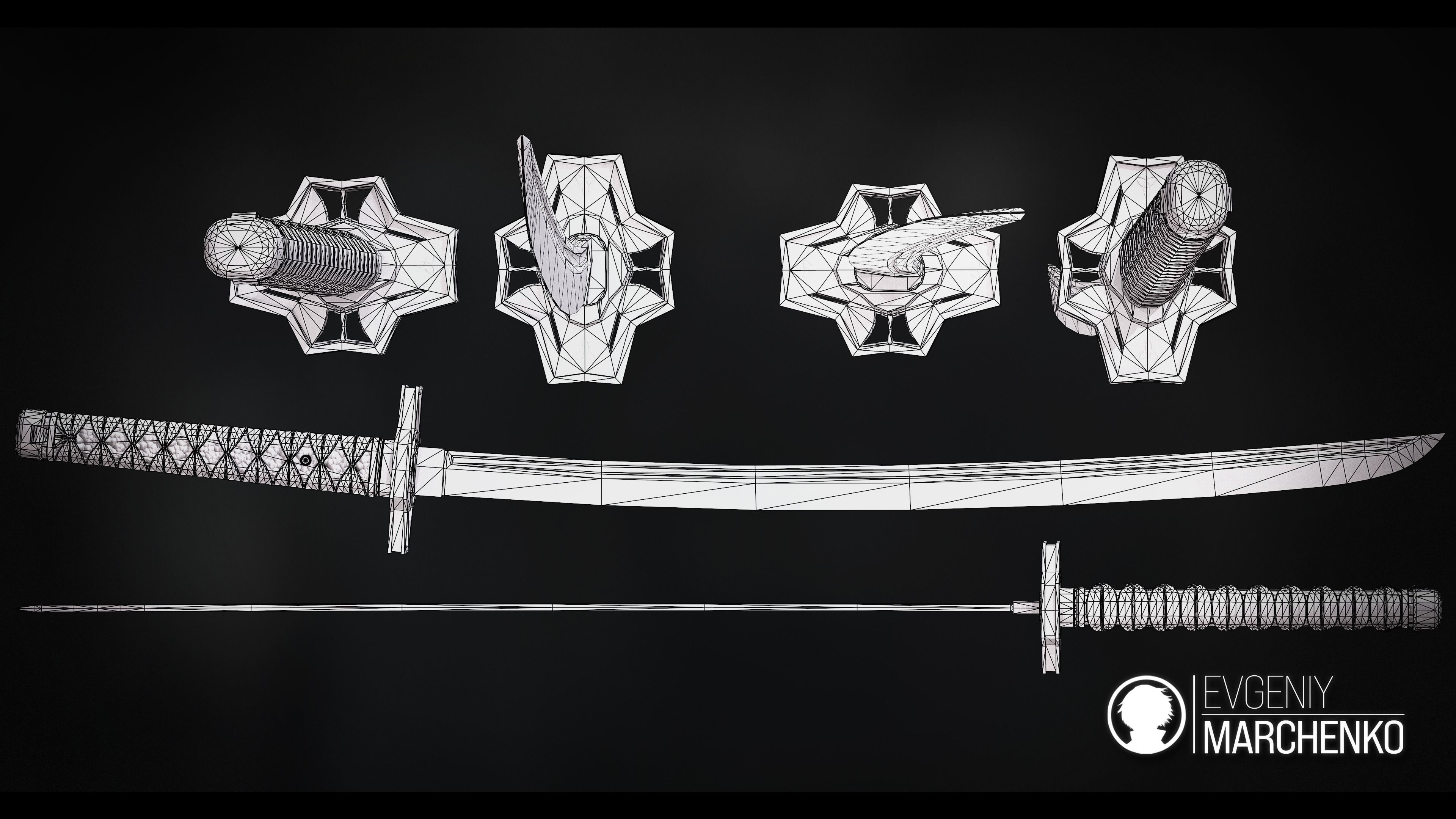 Katana - Game-Ready Model two samurai swords Low-poly 3D model_7