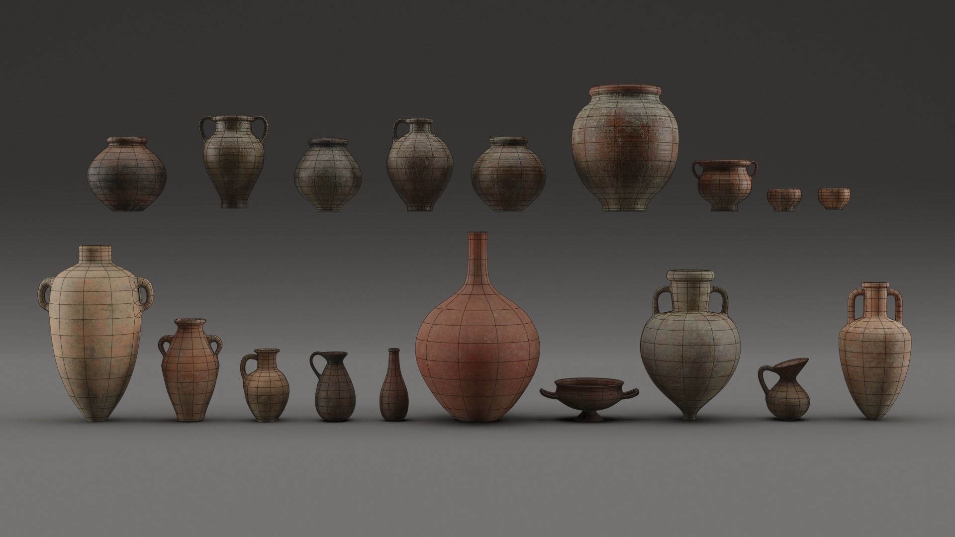 Clay Pots and Jugs Collection  Low-poly 3D model_4
