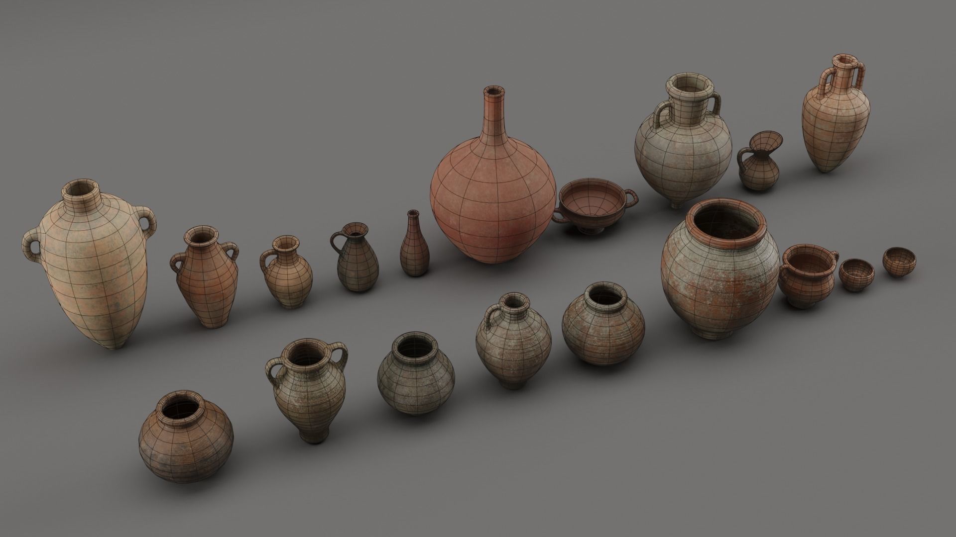 Clay Pots and Jugs Collection  Low-poly 3D model_5
