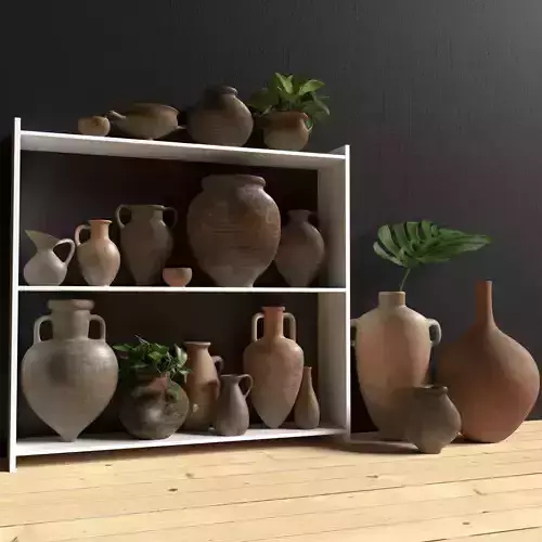 Clay Pots and Jugs Collection  Low-poly 3D model