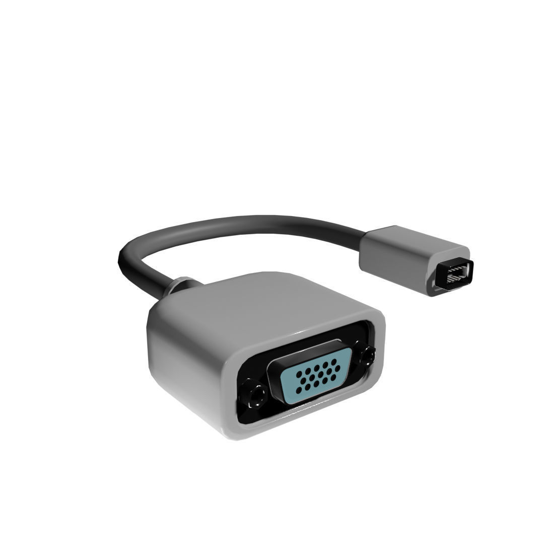 Mini DVI to VGA obsolete adapter from 2007 Low-poly 3D model_6