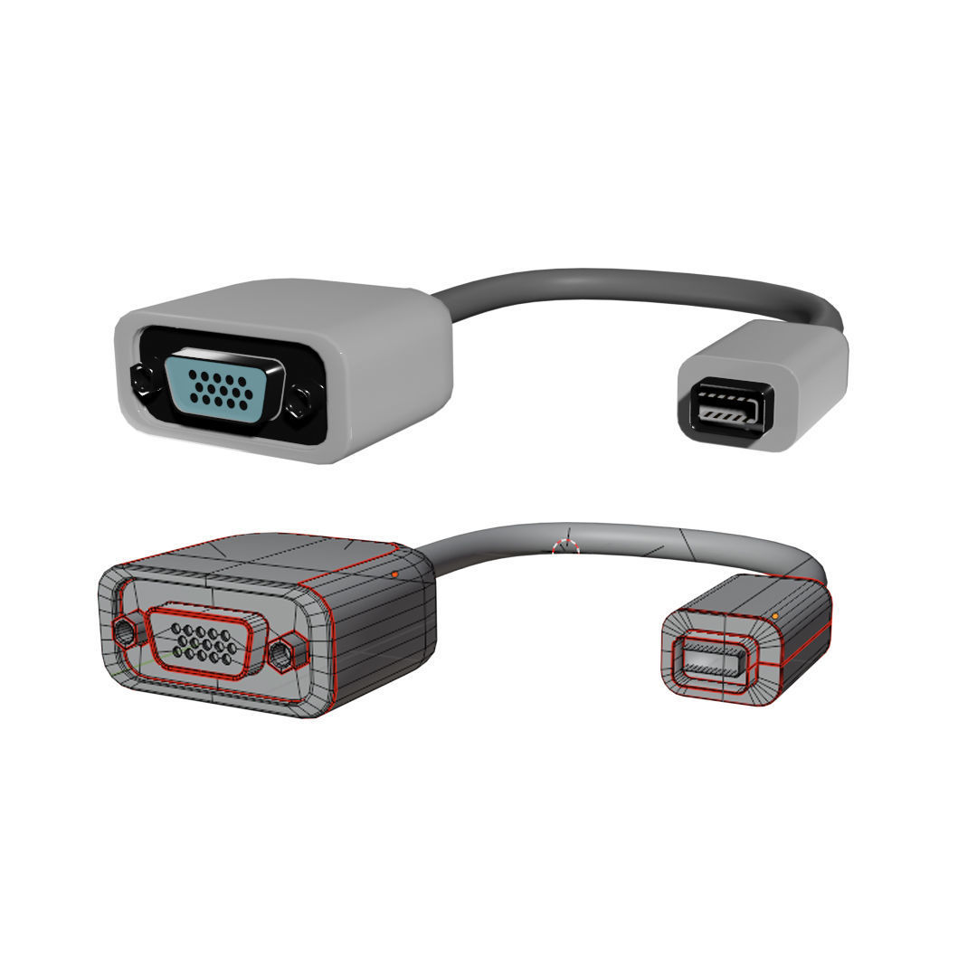 Mini DVI to VGA obsolete adapter from 2007 Low-poly 3D model_5