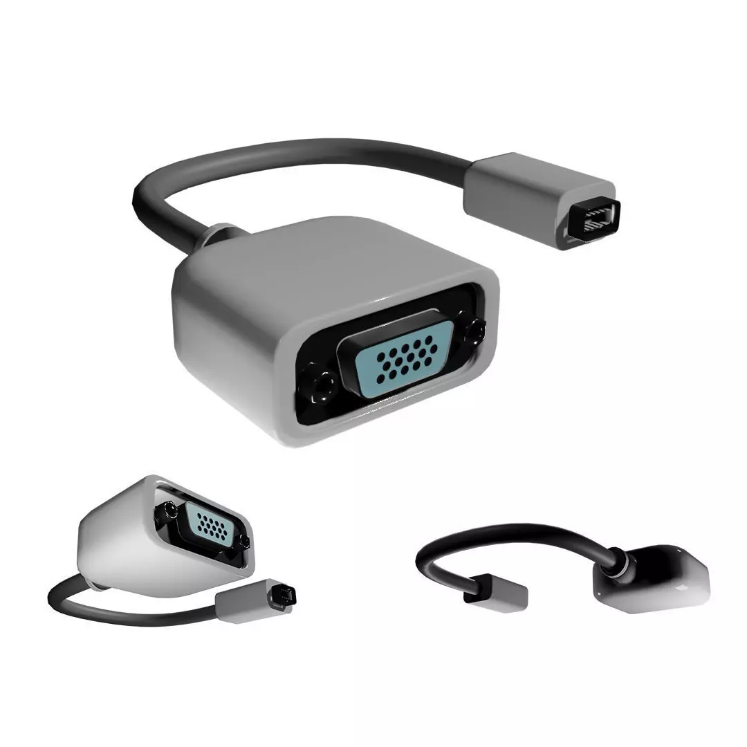 Mini DVI to VGA obsolete adapter from 2007 Low-poly 3D model_0