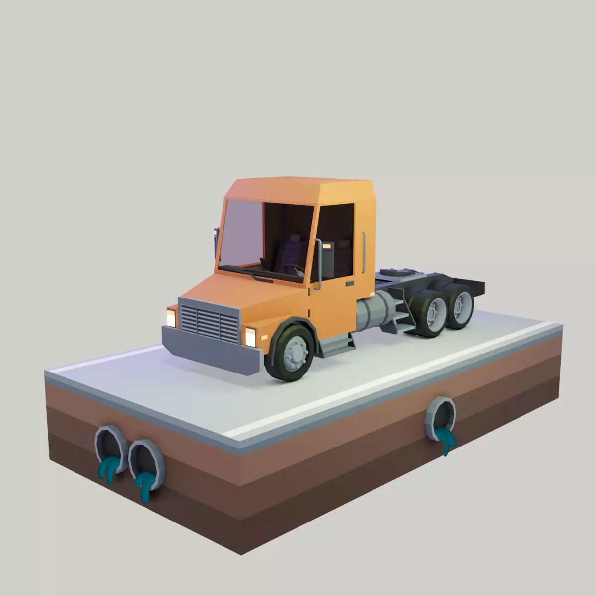 Low poly truck orange Low-poly 3D model_0