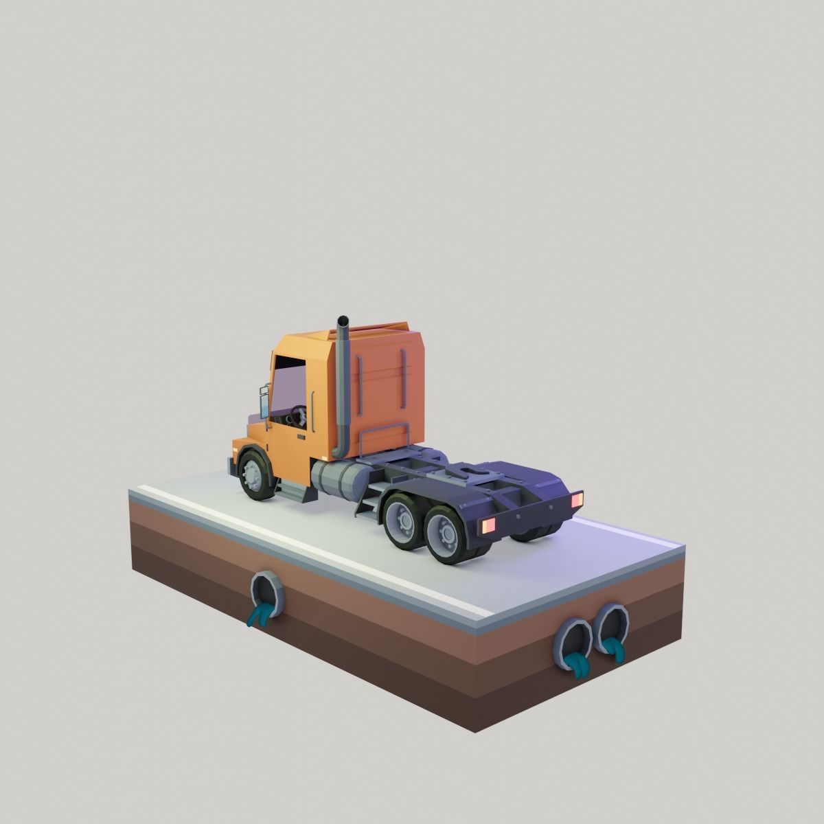 Low poly truck orange Low-poly 3D model_1