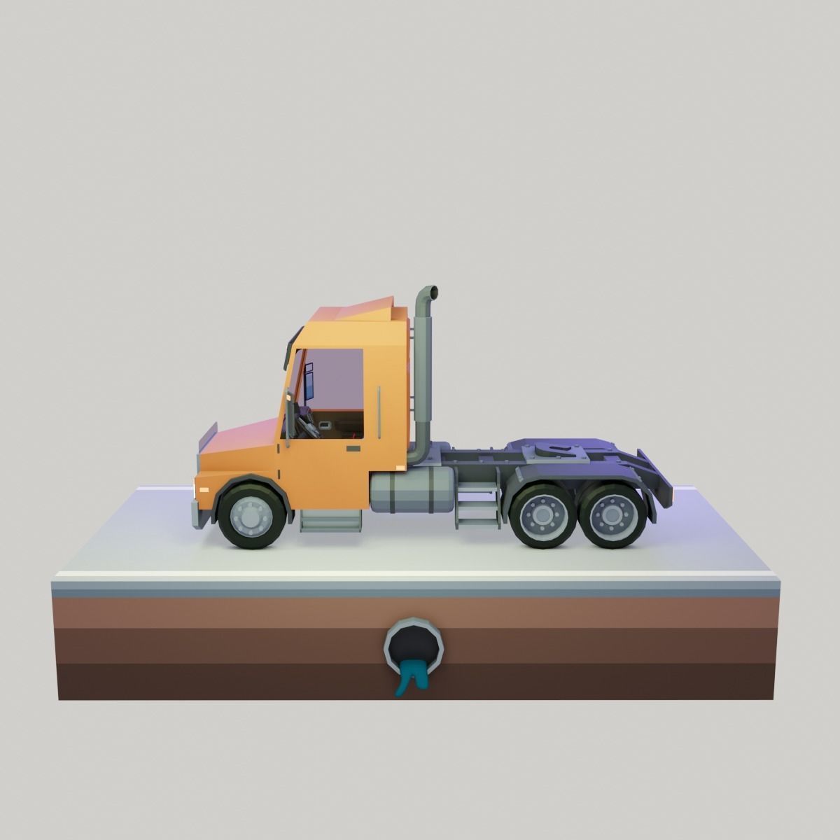 Low poly truck orange Low-poly 3D model_9