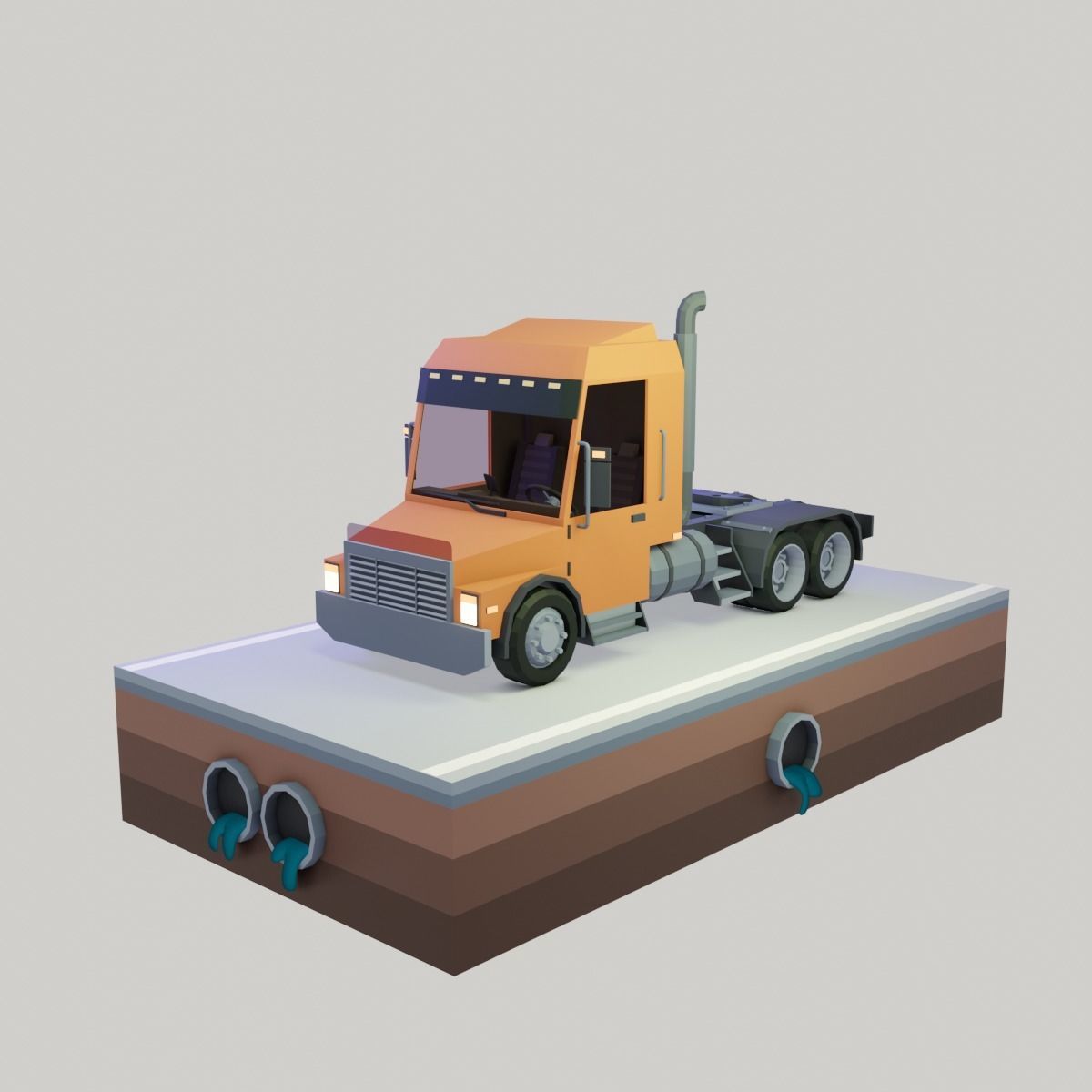 Low poly truck orange Low-poly 3D model_8