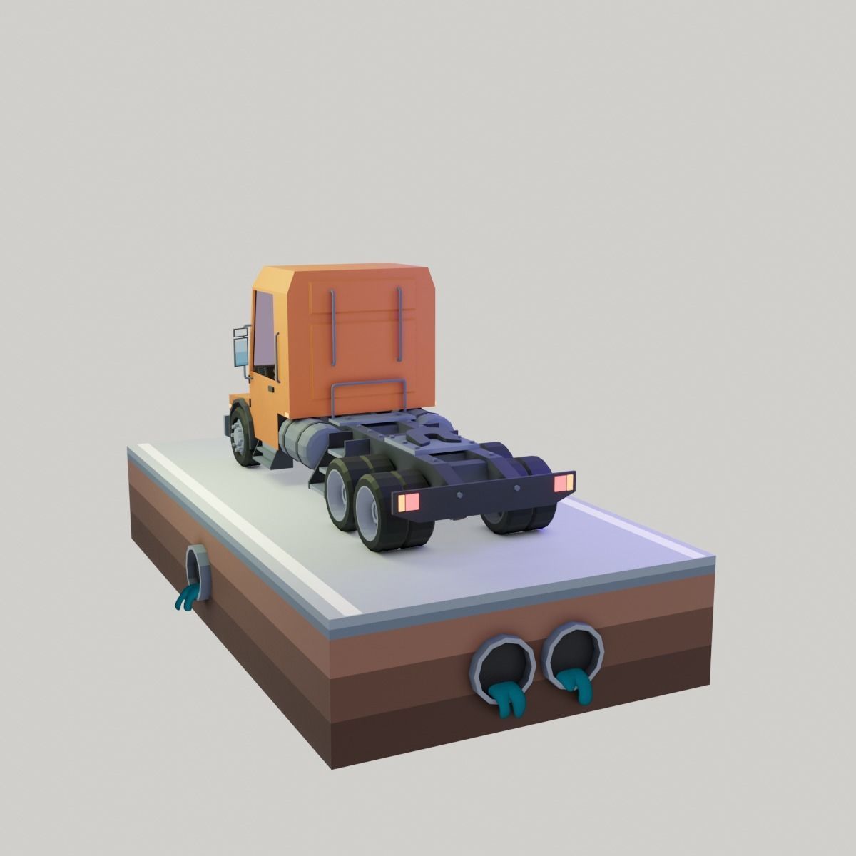 Low poly truck orange Low-poly 3D model_4