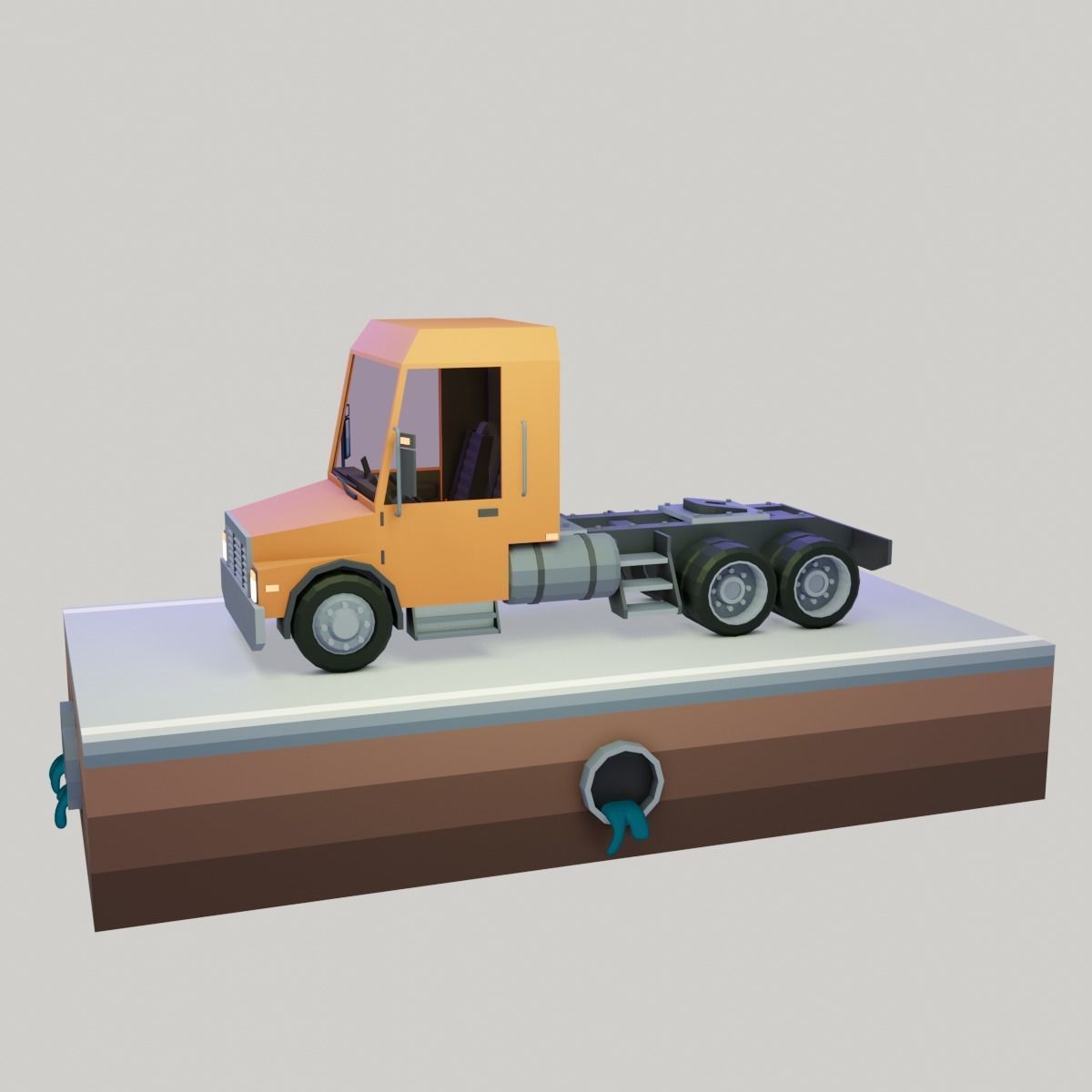 Low poly truck orange Low-poly 3D model_2