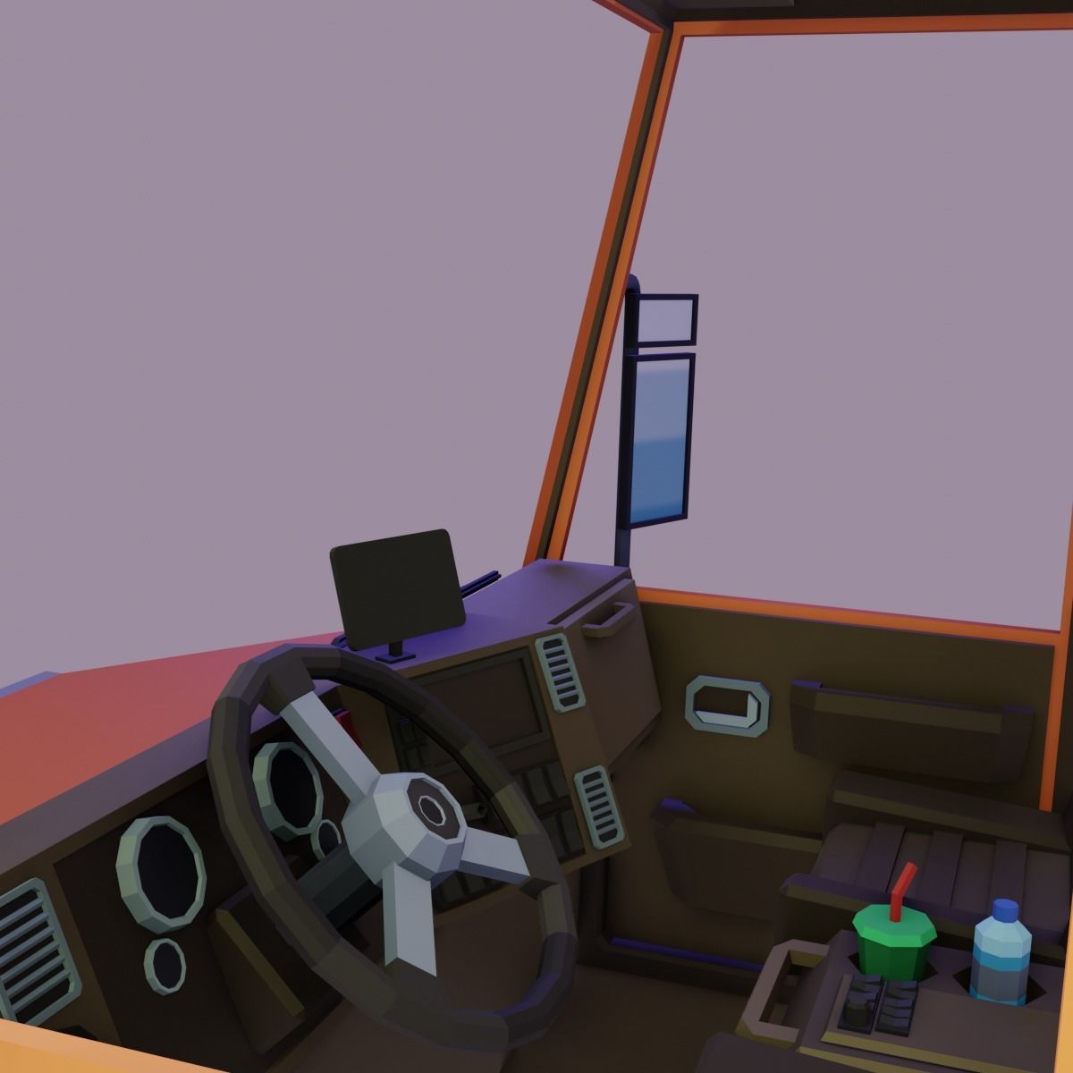 Low poly truck orange Low-poly 3D model_6