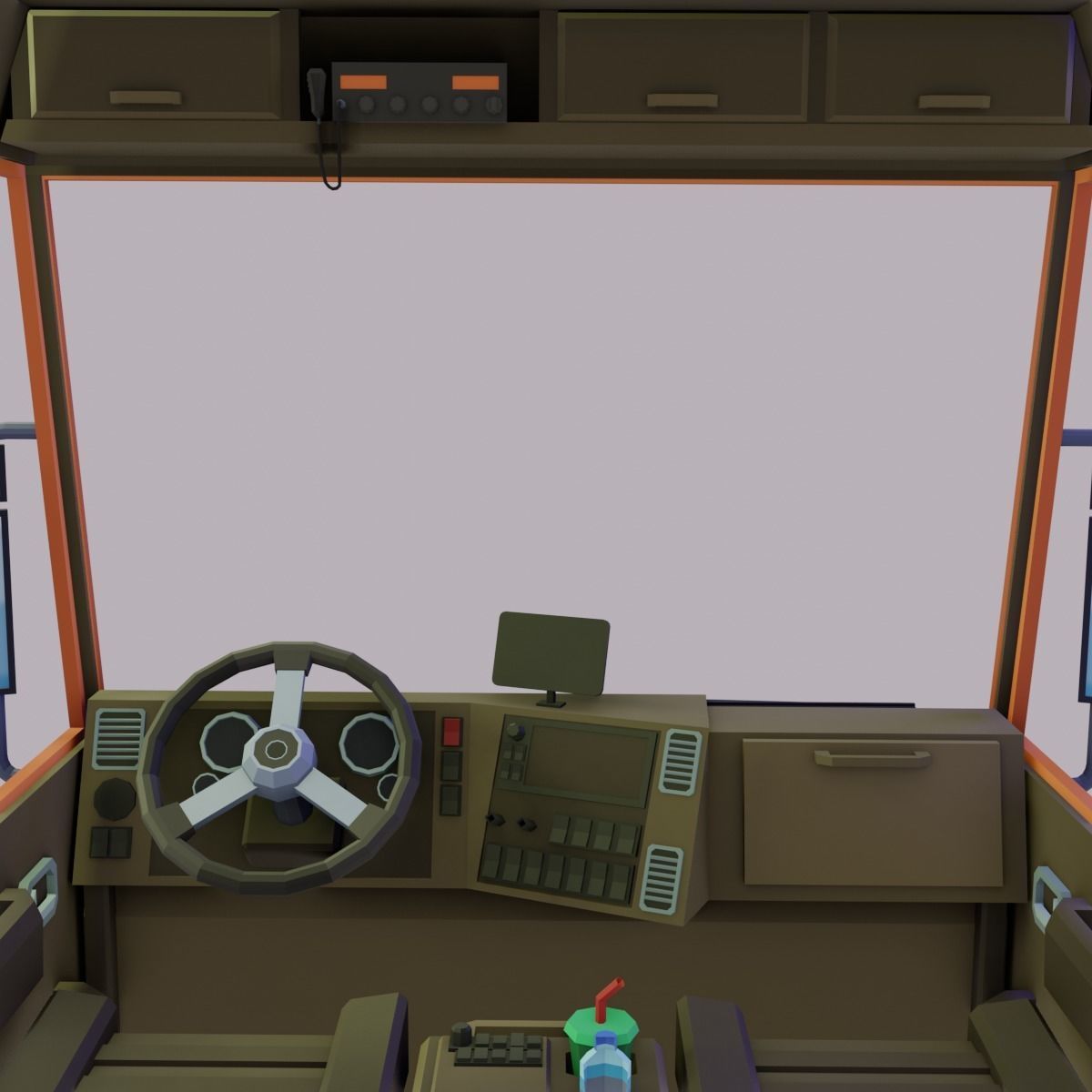 Low poly truck orange Low-poly 3D model_7