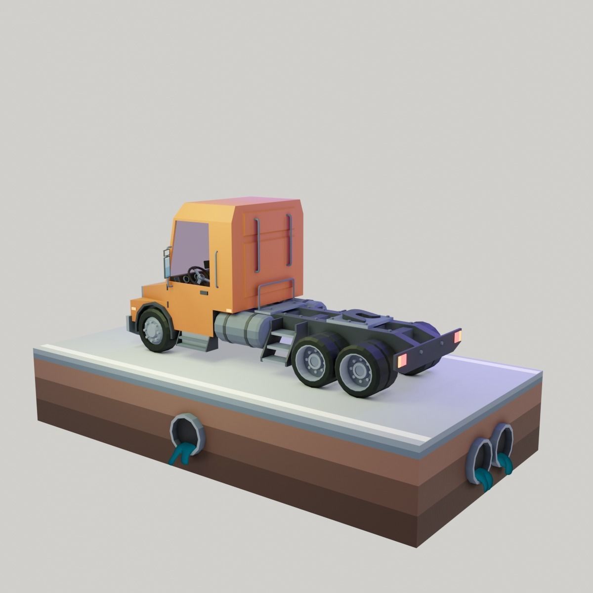 Low poly truck orange Low-poly 3D model_3
