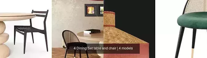 4 Dining Set table and chair 3D Model Collection