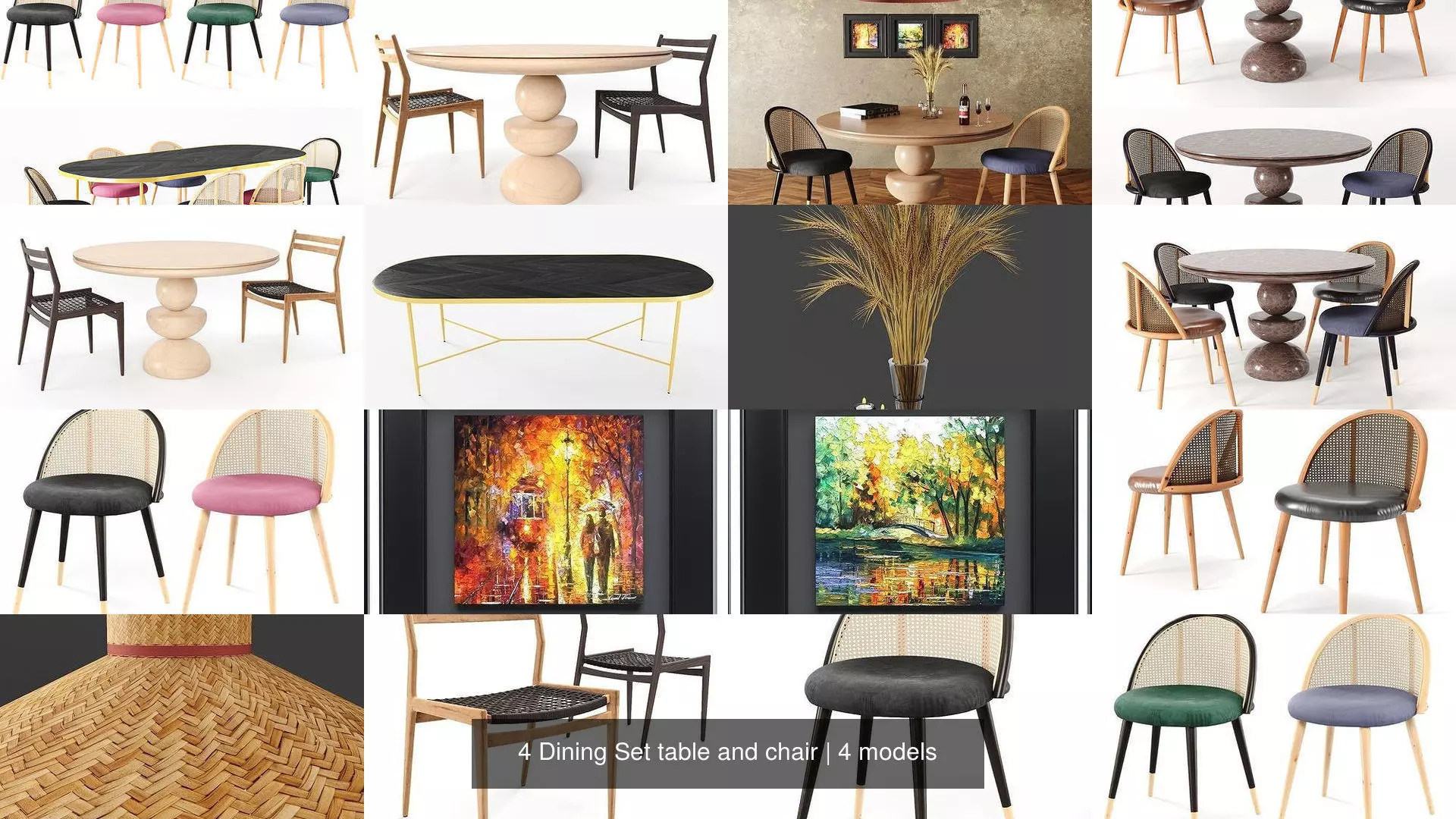 4 Dining Set table and chair 3D Model Collection_1