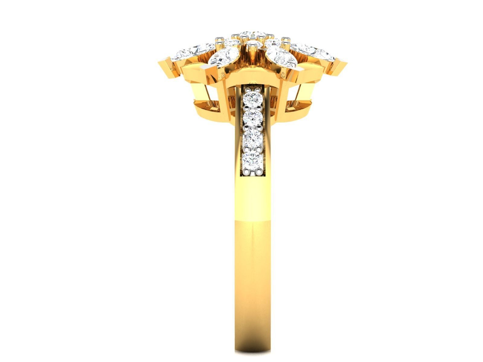 ring-8772 diamond flower ring gold 3D print model_4