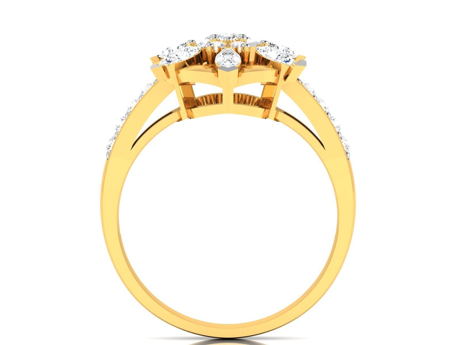 ring-8772 diamond flower ring gold 3D print model_3