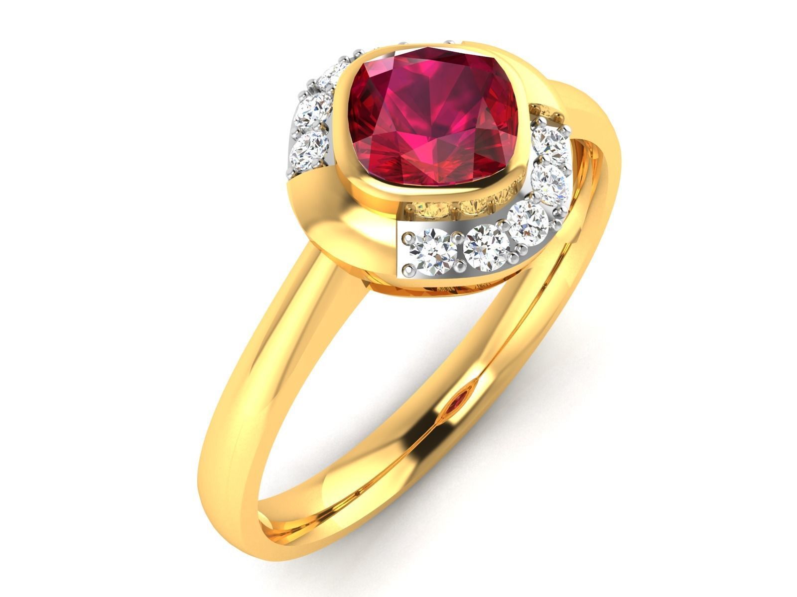 ring-8748 gold ring with ruby stone and diamonds 3D print model_1