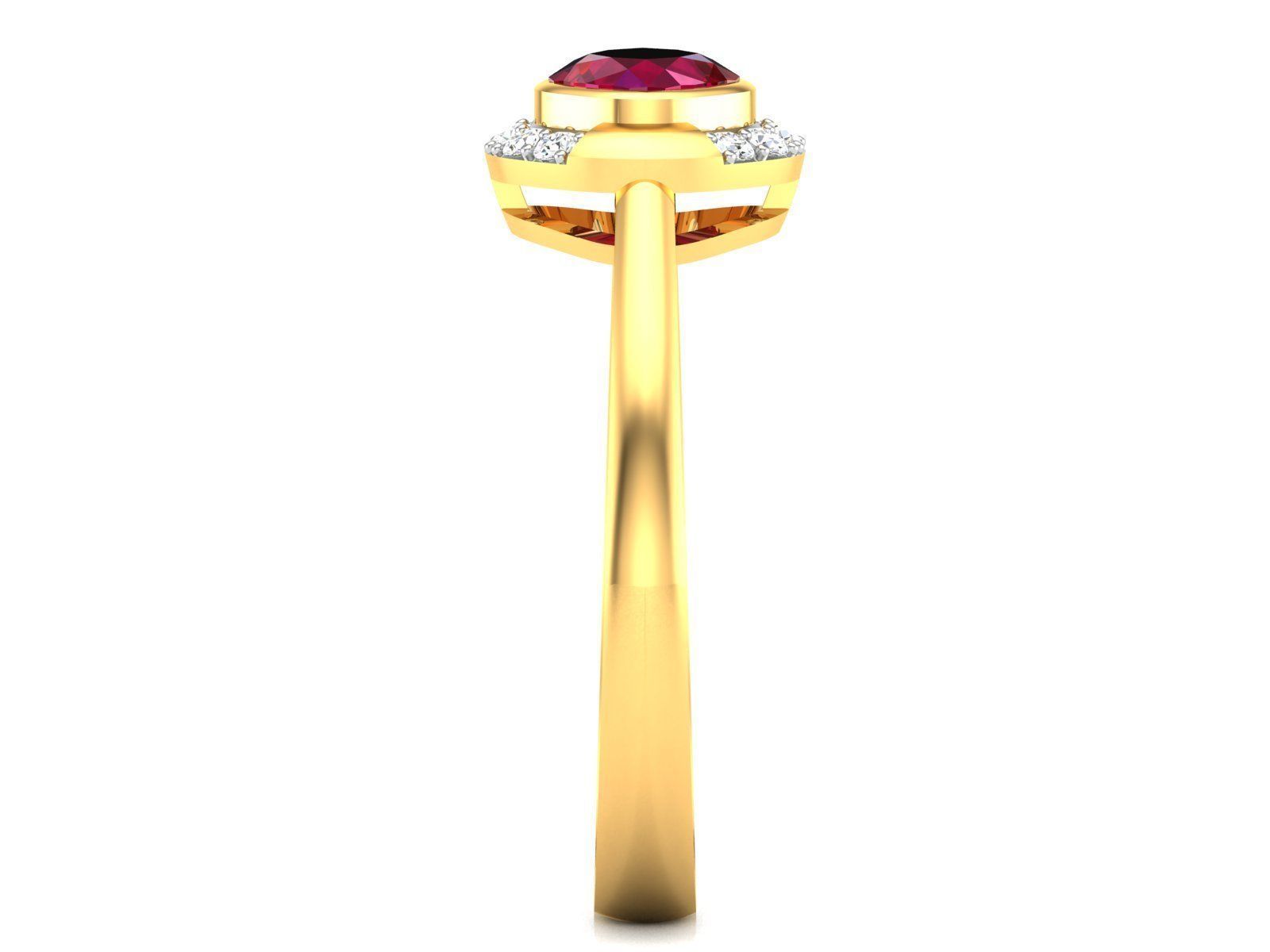 ring-8748 gold ring with ruby stone and diamonds 3D print model_4