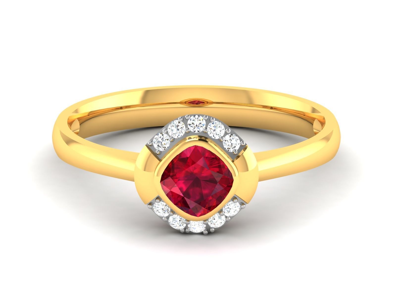 ring-8748 gold ring with ruby stone and diamonds 3D print model_7