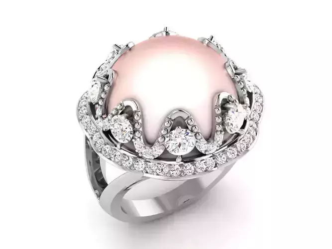 ring-8733 rose quartz and diamond ring 3D print model