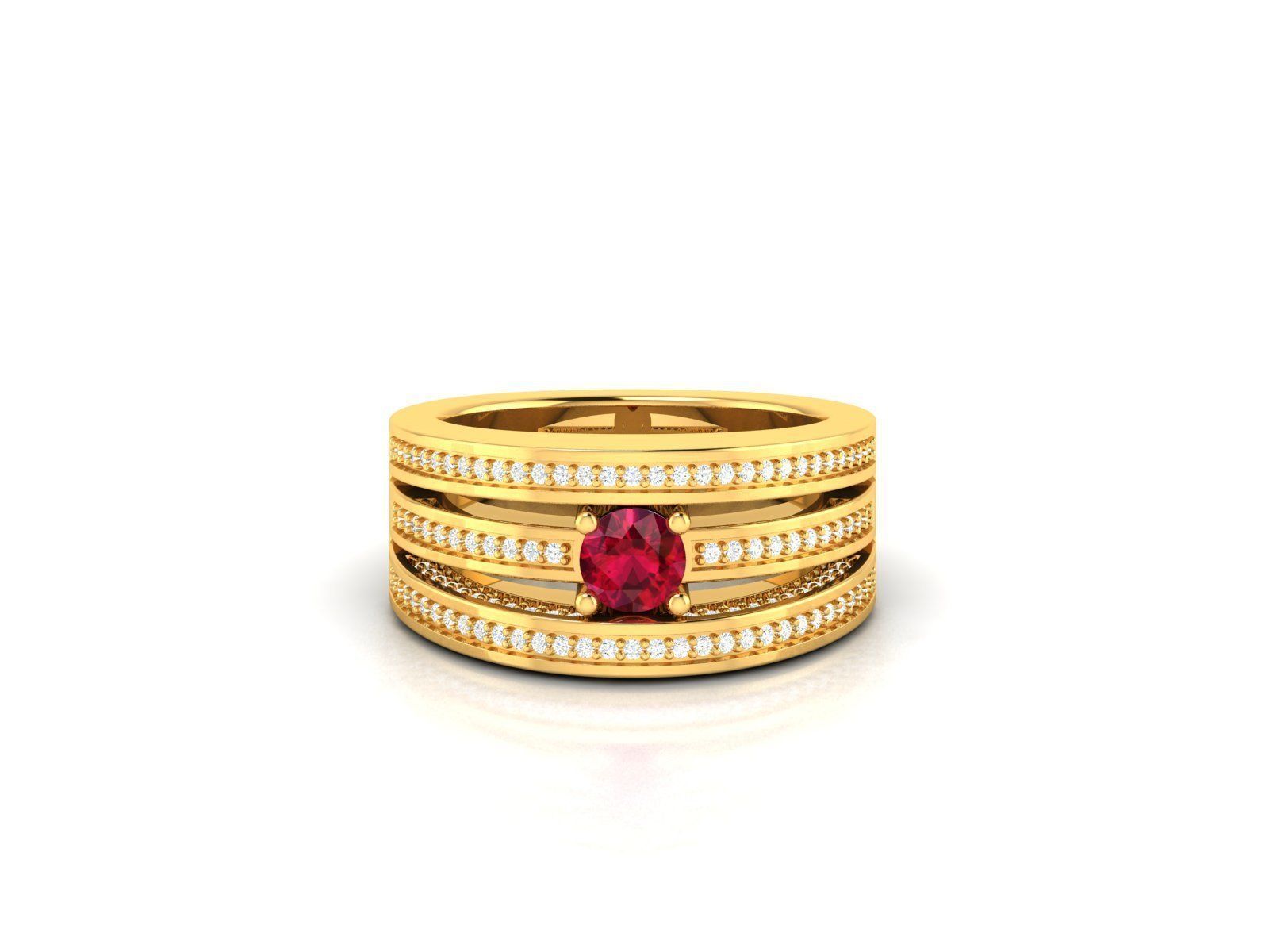 ring-8622 gold ring with ruby stone and diamonds 3D print model_2