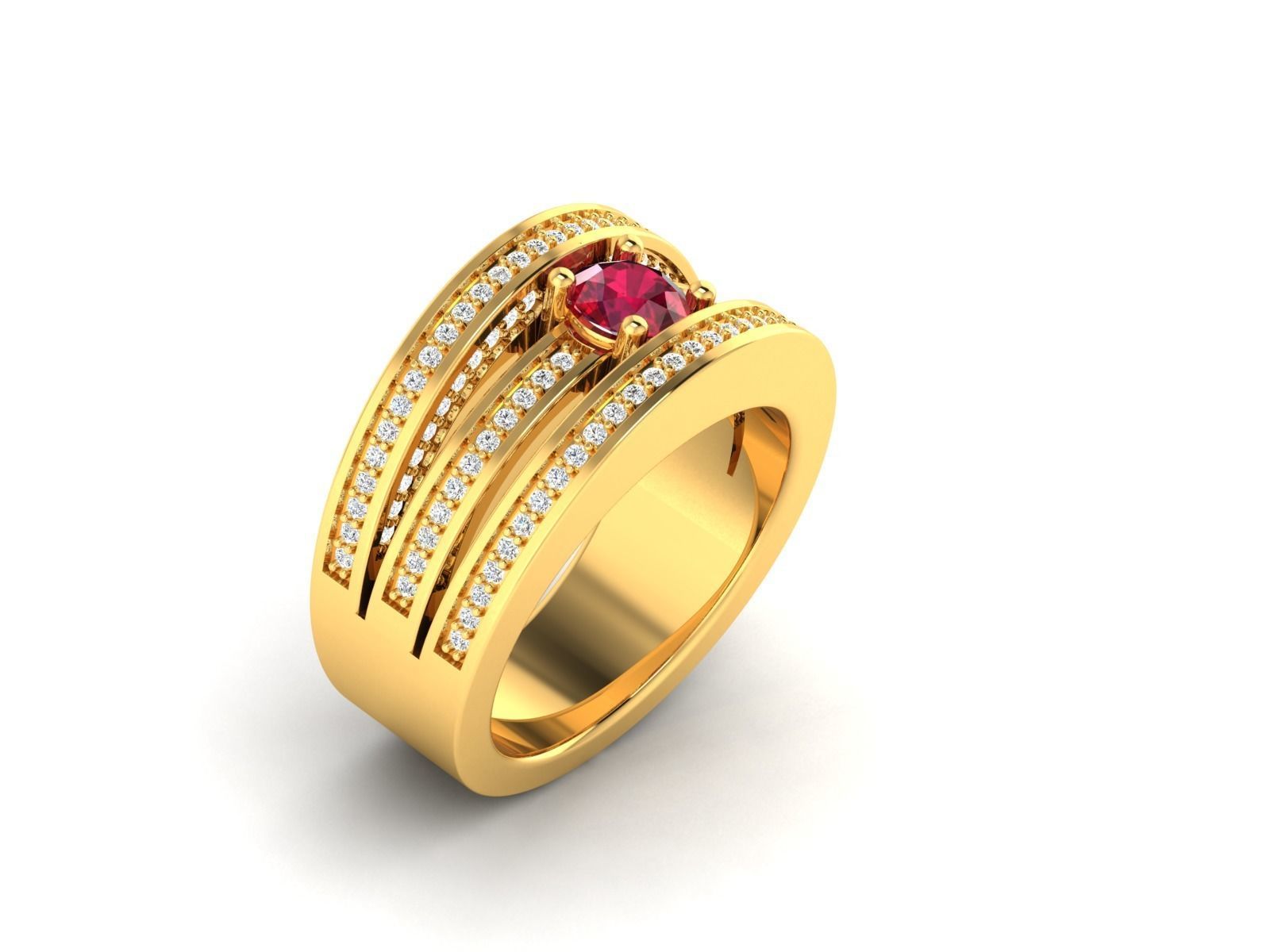 ring-8622 gold ring with ruby stone and diamonds 3D print model_3