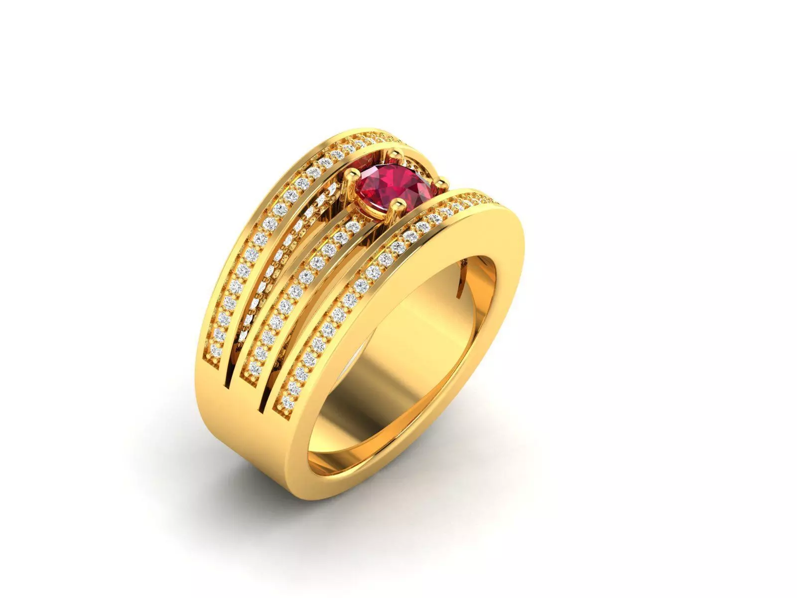 ring-8622 gold ring with ruby stone and diamonds 3D print model_0