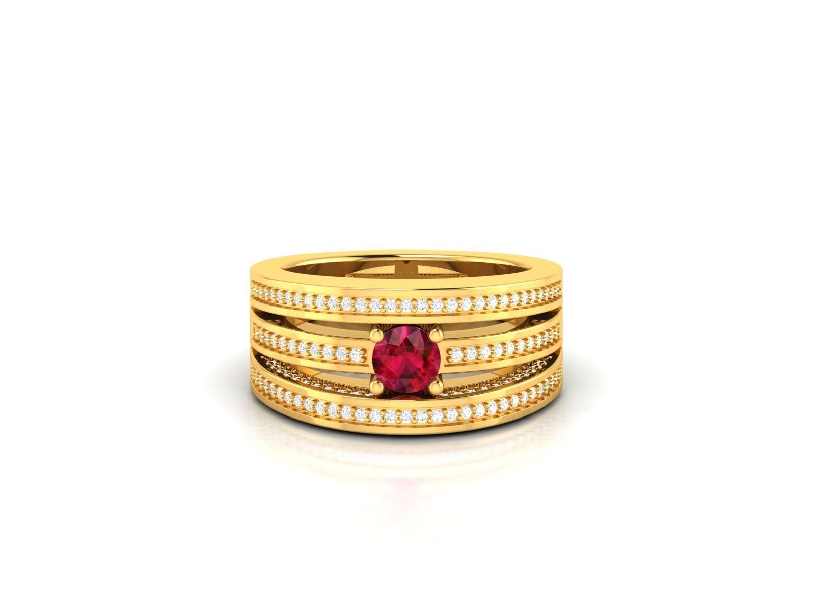 ring-8622 gold ring with ruby stone and diamonds 3D print model_1
