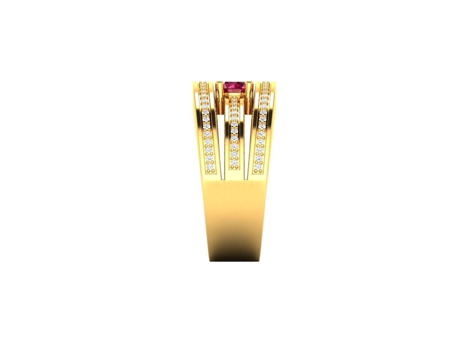 ring-8622 gold ring with ruby stone and diamonds 3D print model_7