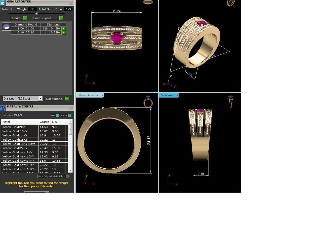 ring-8622 gold ring with ruby stone and diamonds 3D print model_8