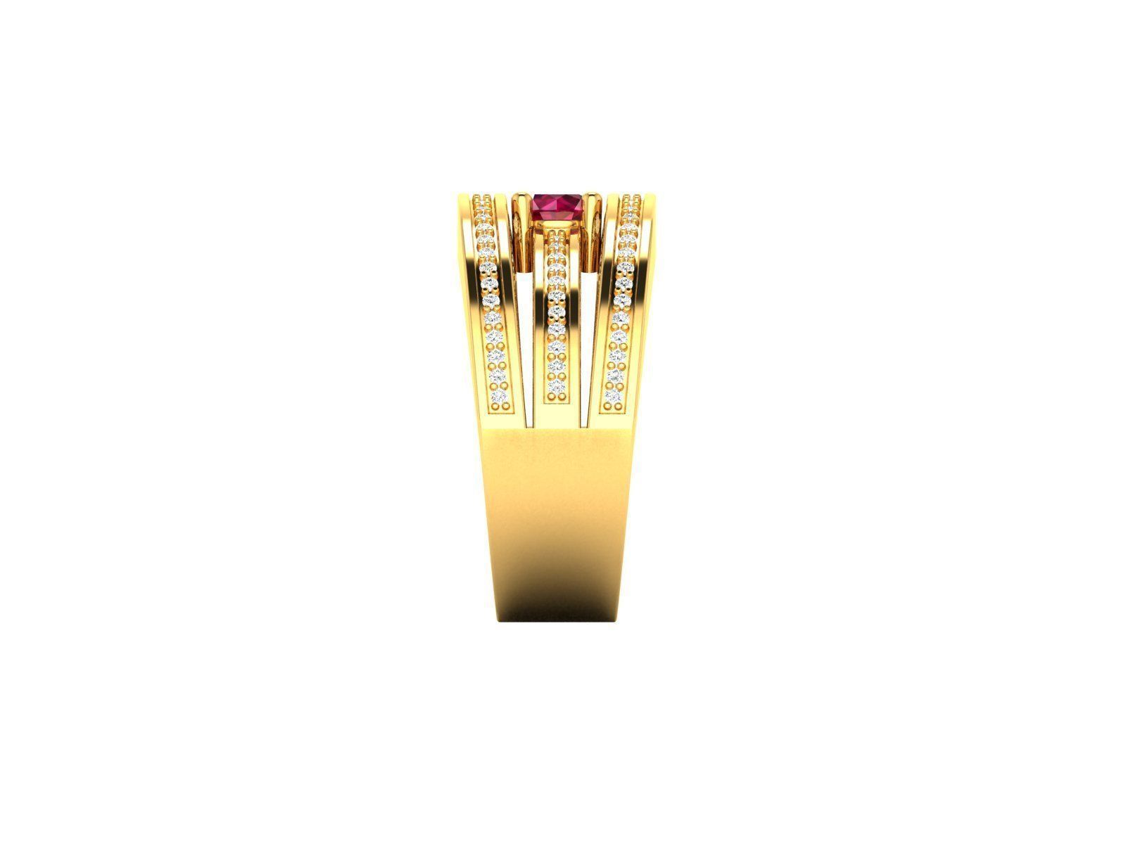 ring-8622 gold ring with ruby stone and diamonds 3D print model_6