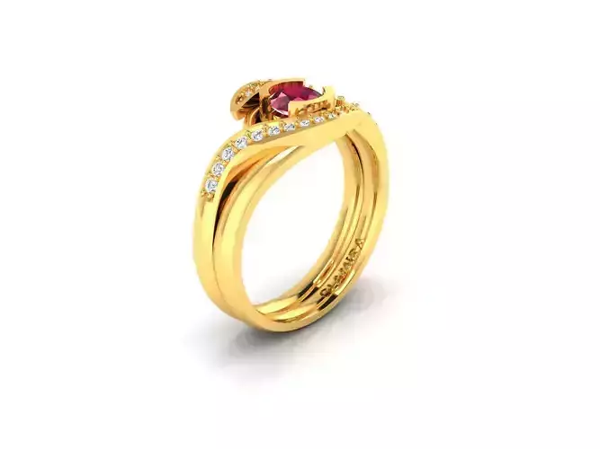 ring-8621 engagement ring with ruby stone and diamonds