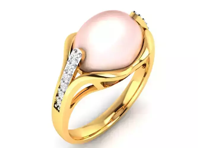 ring-8570 gold ring with pearl and diamonds