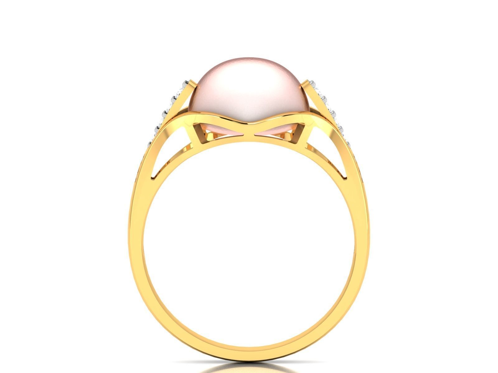 ring-8570 gold ring with pearl and diamonds 3D print model_3