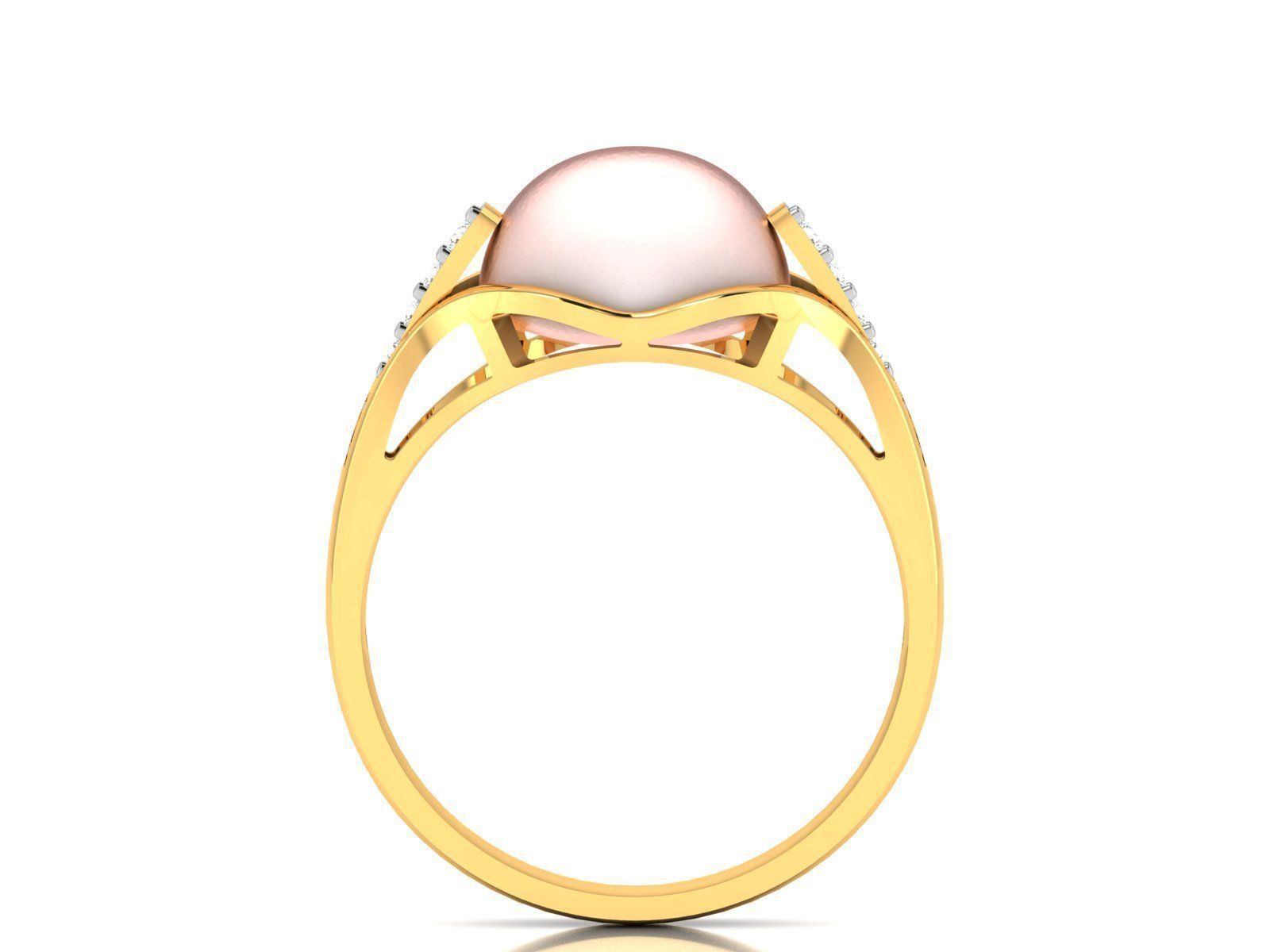 ring-8570 gold ring with pearl and diamonds 3D print model_2