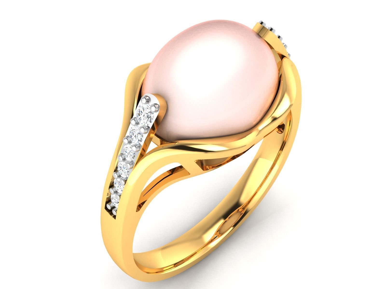 ring-8570 gold ring with pearl and diamonds 3D print model_1