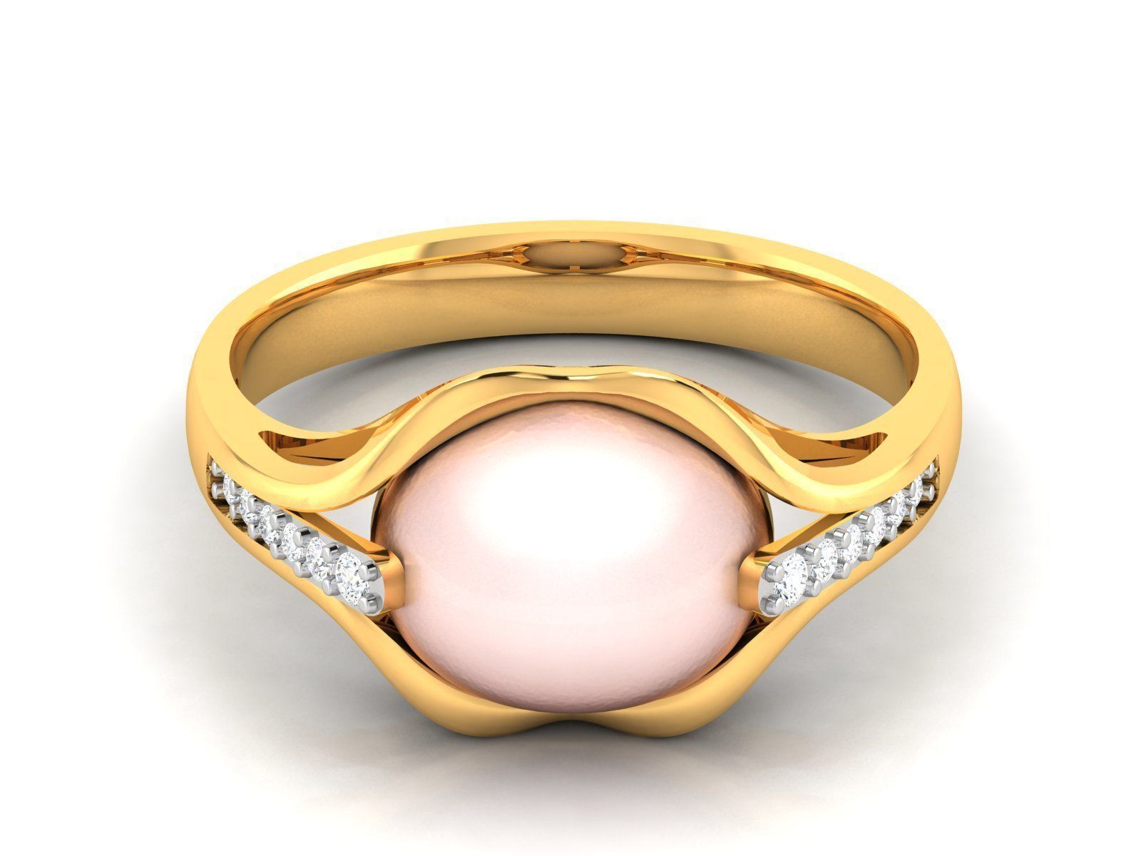 ring-8570 gold ring with pearl and diamonds 3D print model_7