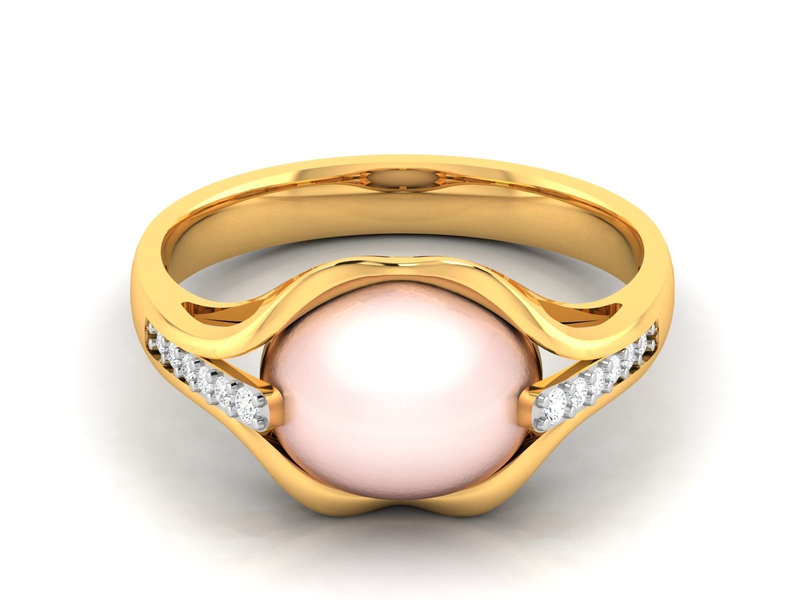 ring-8570 gold ring with pearl and diamonds 3D print model_8