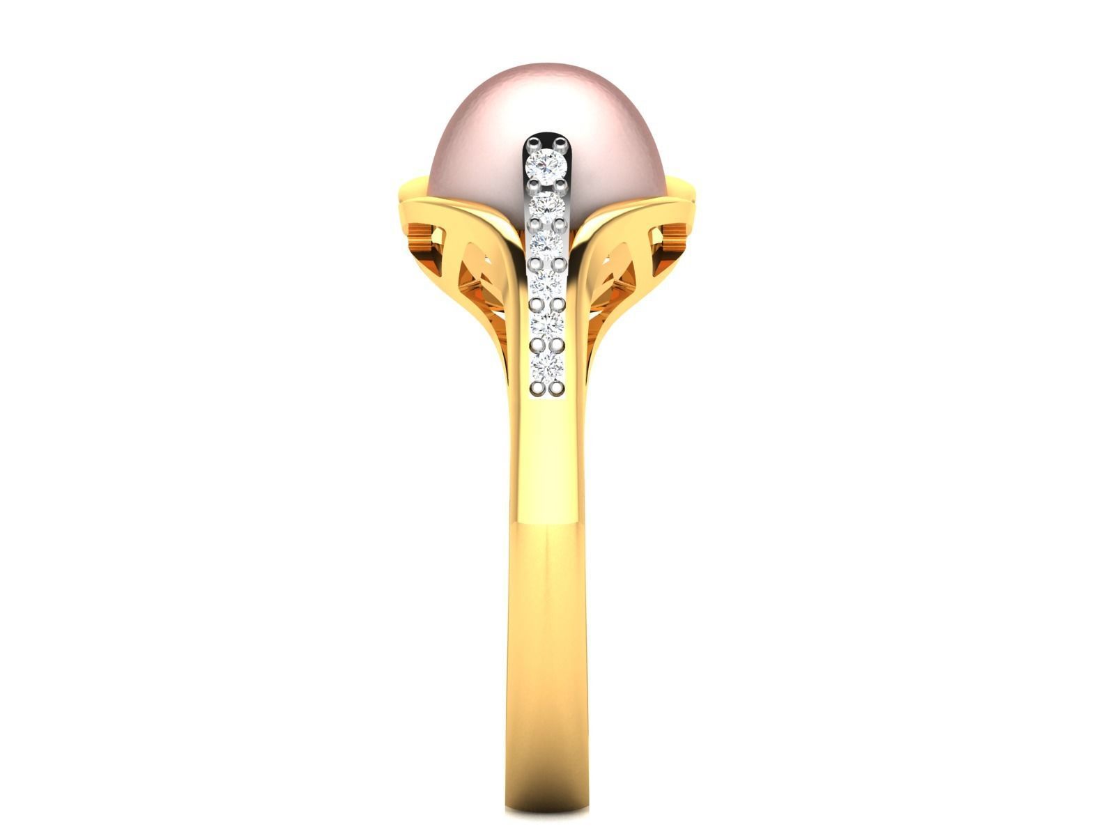 ring-8570 gold ring with pearl and diamonds 3D print model_6
