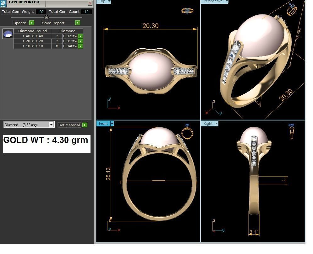 ring-8570 gold ring with pearl and diamonds 3D print model_4