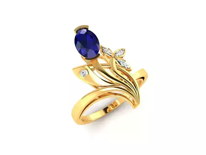 ring-8533 gold ring with sapphire stone and diamonds