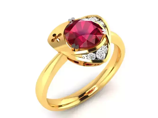 ring-8522 gold ring with ruby stone and diamonds