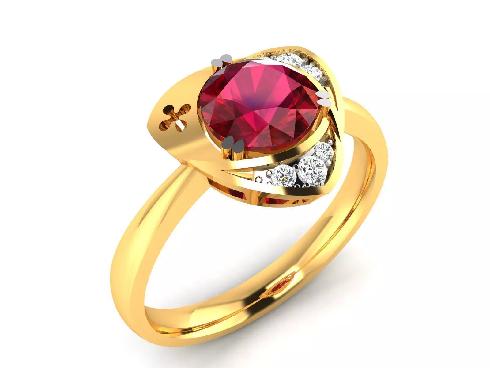 ring-8522 gold ring with ruby stone and diamonds 3D print model_0