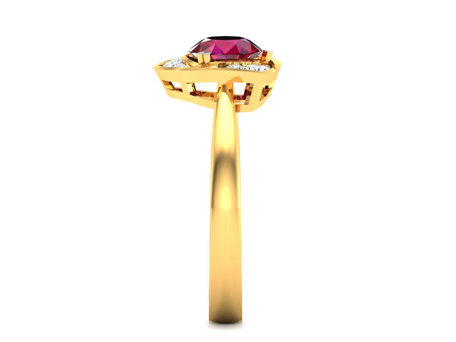 ring-8522 gold ring with ruby stone and diamonds 3D print model_4
